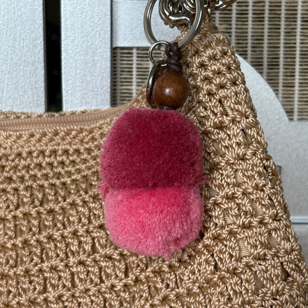 The Sak Tan Crochet Shoulder Bag with Pink Key - Picture 2 of 16